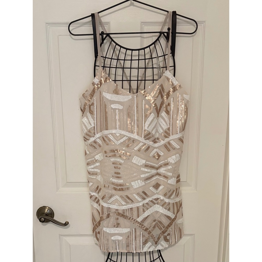 Show Me Your Mumu Sequin Cami Top Small Champagne Gold Mini Dress Party Glam EUC